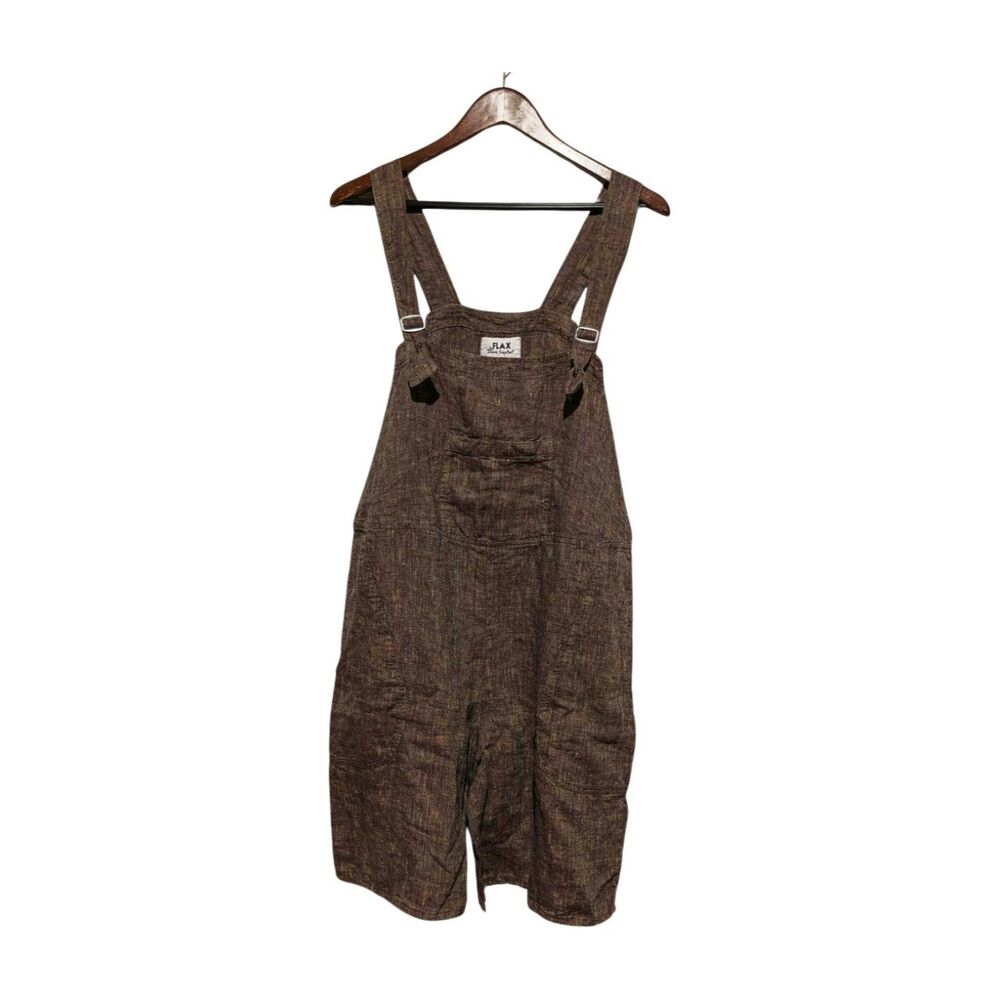 Vintage FLAX Jeanne Engelhart Crossweave Linen Short Overall Pockets M